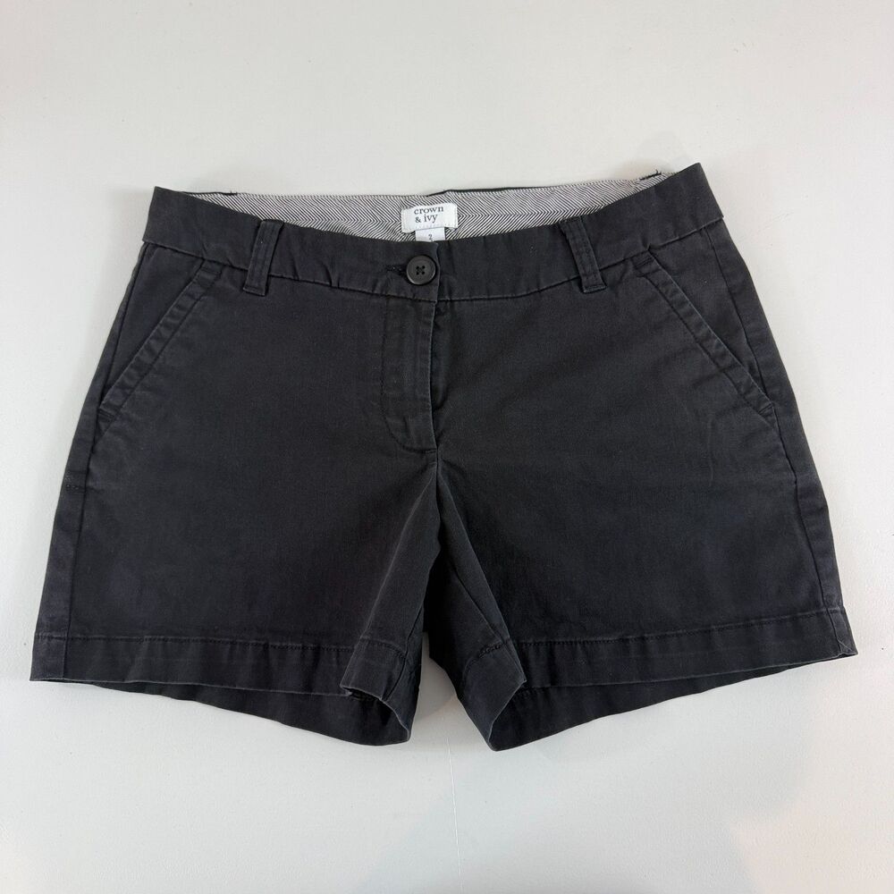 Crown & Ivy Caroline Women’s Size 2 Black Chino Shorts Stretch Cotton Flat Front
